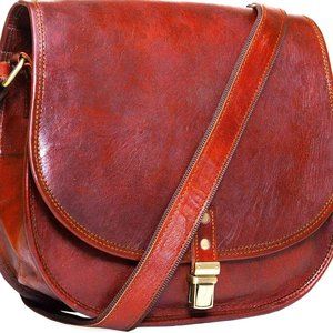 Women Crossbody Satchel Rustic Saddle Brown Vintage Leather Shoulder Bag Purse